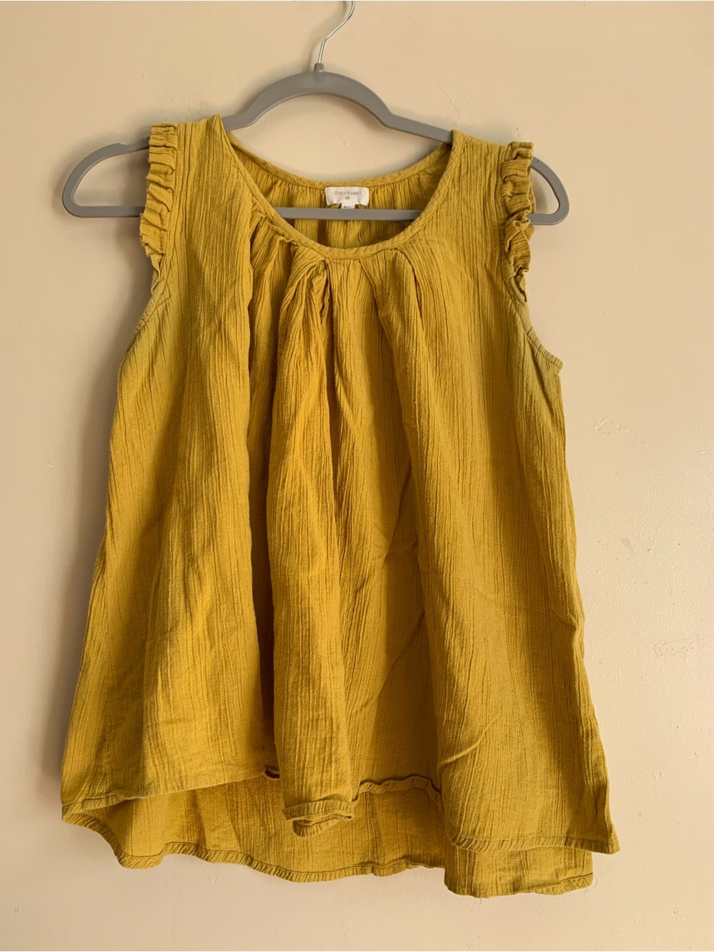 World Market Blouse Top Shirt Women Small Medium Yellow Short Sleeve Boho Wimsy